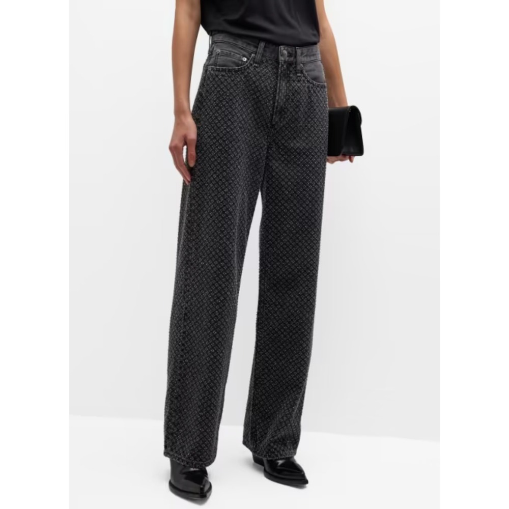 NWT Rag & Bone Logan Mid Rise Wide Leg Jeans Featherweight Black Tweed Size 23